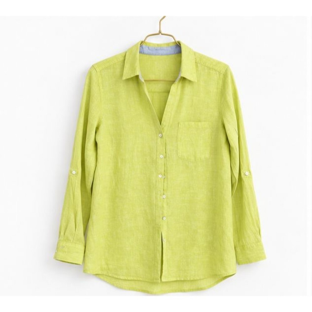 Chartreuse Minimalist Linencore Button Shirt Sigrid Olsen Medium Relaxed